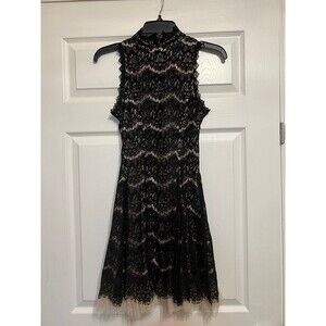 Francesca’s Black Lace Mock Neck Arabelle A-Line Dress Size XS